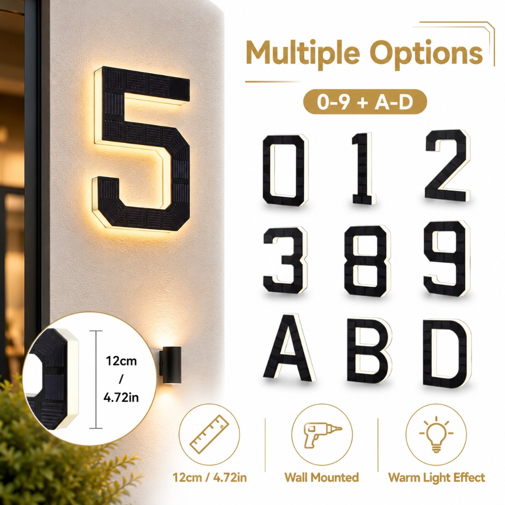 Outdoor Lighting For Front Of House - Placa de Número de Casa Solar