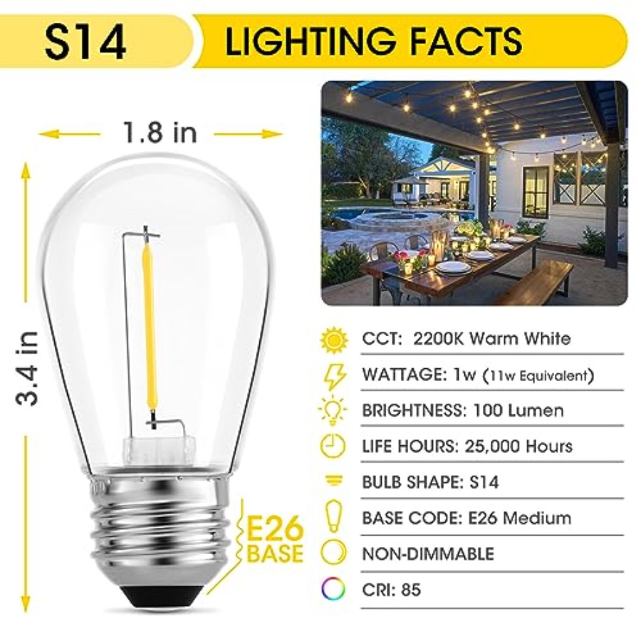 Pacote com 36 Lâmpadas LED S14 - Outdoor Lighting For Patio avaliação e preço